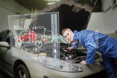 Mechanic with open hood consulting interface