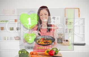 Woman preparing dinner using futuristic interface