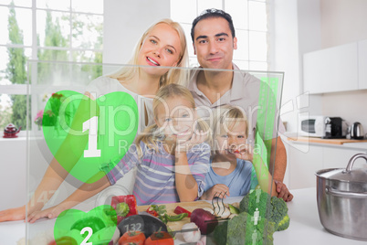 Happy family using interface to prepare dinner