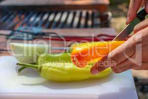 Cooking peppers and onions