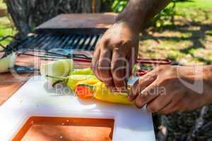 Cooking peppers and onions