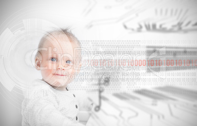Portrait of a baby next to futuristic interface