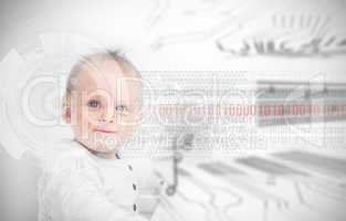 Portrait of a baby next to futuristic interface