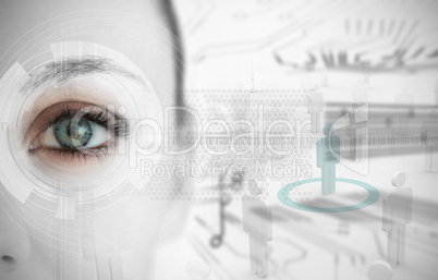 Close up of woman eye with futuristic interface