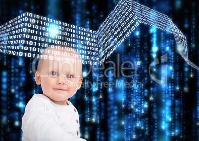 Portrait of baby with matrix background