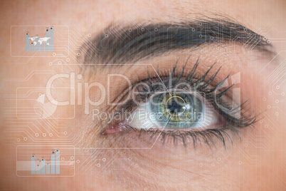 Beautiful woman eye analyzing chart interfaces