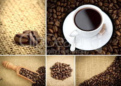 Various pictures representing coffee