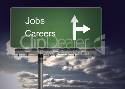 Signpost showing the direction of jobs and careers