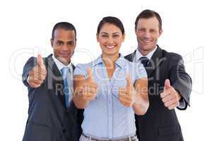 Group of smiling business people showing their thumbs up