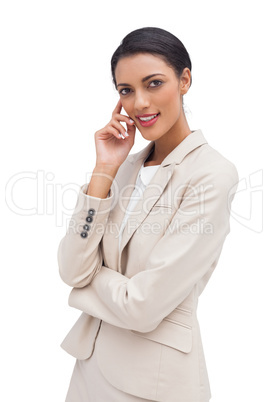 Pensive business woman standing