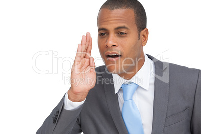 Business man calling for someone gesture