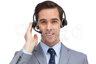 Smiling assistant with headset