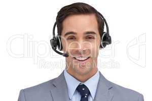 Happy assistant with headset