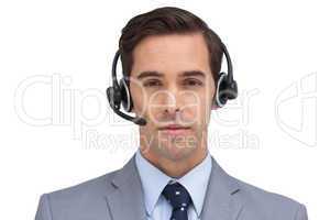 Serious assistant with headset