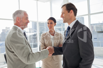 Businesswoman introducing colleagues together