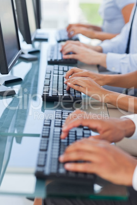 Business people working on computers