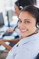 Close up of a call centre agent