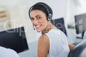 Call centre agent looking over shoulder