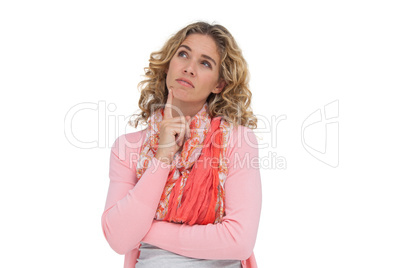 Blonde thoughtful woman posing