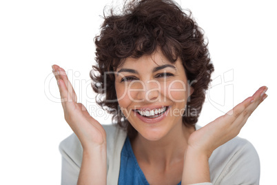 Smiling woman being surprised