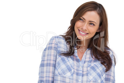 Cheerful woman looking away