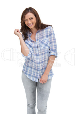 Attractive woman gesturing in front of the camera