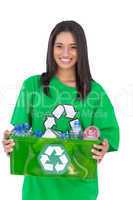 Enivromental activist holding box of recyclables