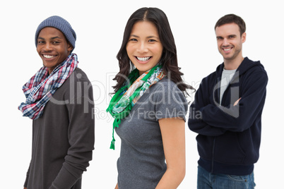 Happy stylish young people in a row