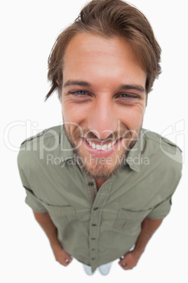 Overhead angle of smiling man