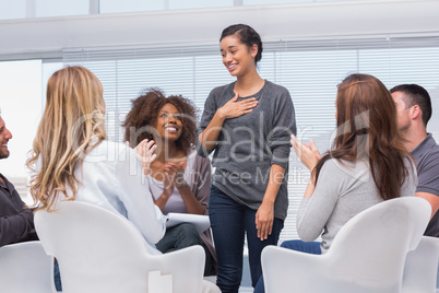 Happy patient has a breakthrough in group therapy