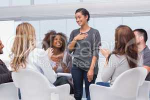 Happy patient has a breakthrough in group therapy