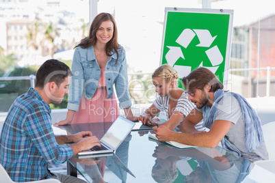 Team having meeting about eco policy