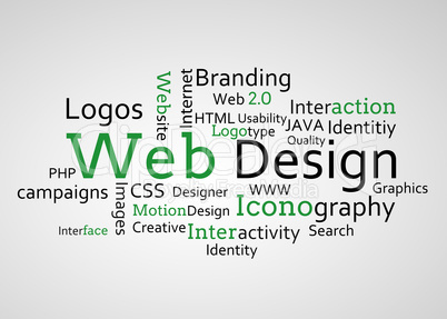 Group of green web design terms