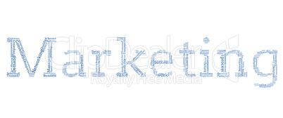 Various blue words spelling out marketing