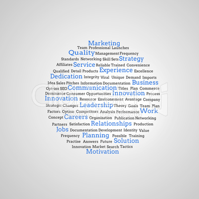 Group of blue marketing terms