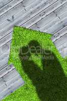 Shadows of embracing couple on wooden boards representing a hous