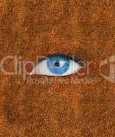 Blue eye over brown texture