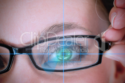 Woman with green eyes analyzing something