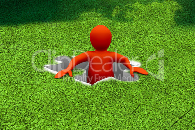 Red character appearing in a jigsaw