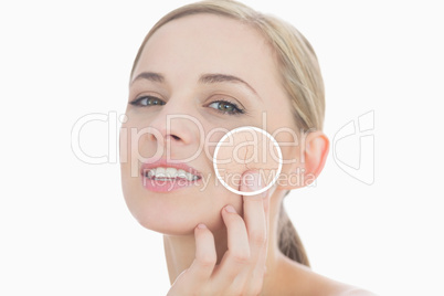 Woman touching her skin with close up of her wrinkles