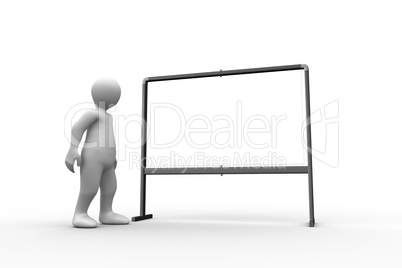 Standing white figure pointing to whiteboard