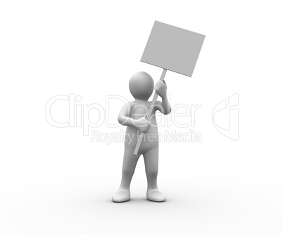 White human figure holding blank panel