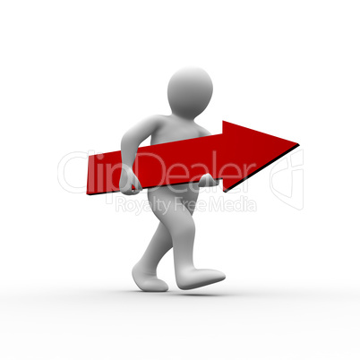 White human figure walking with red arrow in hands