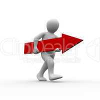 White human figure walking with red arrow in hands