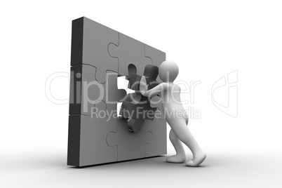 White human figure solving jigsaw puzzle
