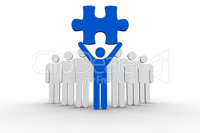 Leader holding blue jigsaw piece next to line of human forms