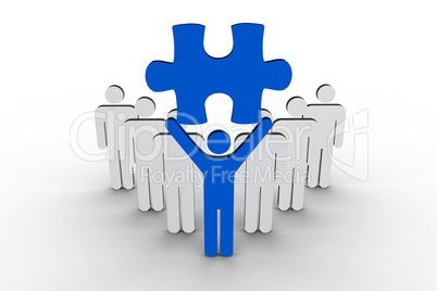 Leader holding blue jigsaw piece next to line of human figures