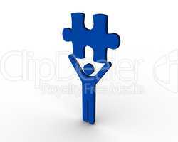 Blue human figure brandishing jigsaw piece