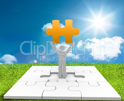 White character holding a yellow piece of jigsaw