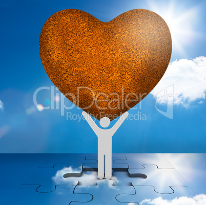 White human representation holding a big brown heart